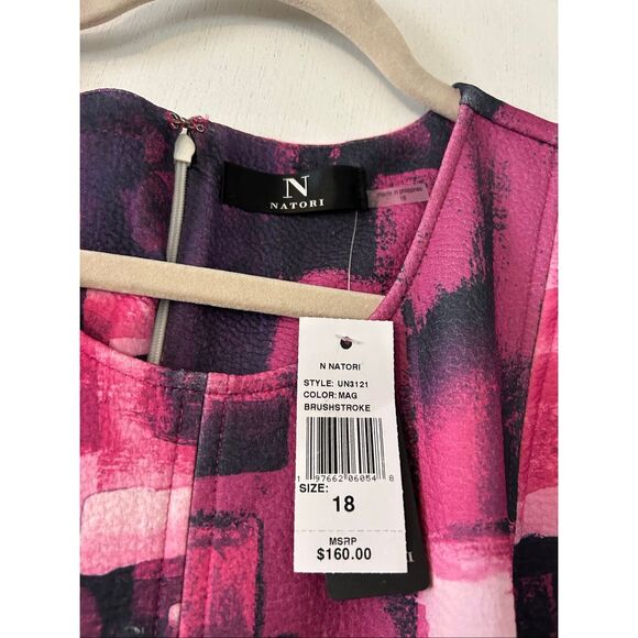 N NATORI NWT Brushstroke Pleated Dress Purple Pink Sz 18, MP $160 - Picture 4 of 11